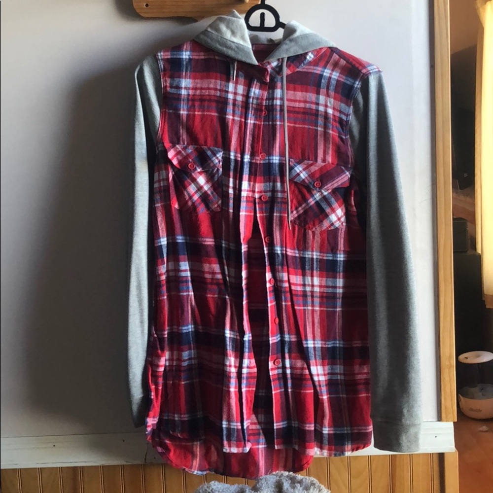 Flannel sweater with hood